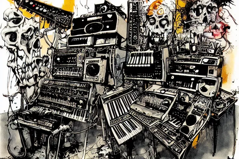 Image similar to synthesizer from hell by ralph steadman