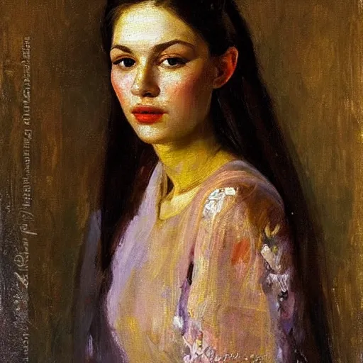 Prompt: portrait of beauty oksana grishko by repin, oil on canvas