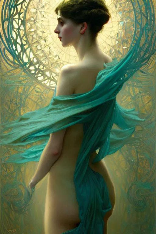 Image similar to pale teal, fantasy, intricate, elegant, dramatic lighting, emotionally evoking symbolic metaphor, highly detailed, lifelike, photorealistic, digital painting, artstation, concept art, smooth, sharp focus, illustration, art by John Collier and Albert Aublet and Krenz Cushart and Artem Demura and Alphonse Mucha