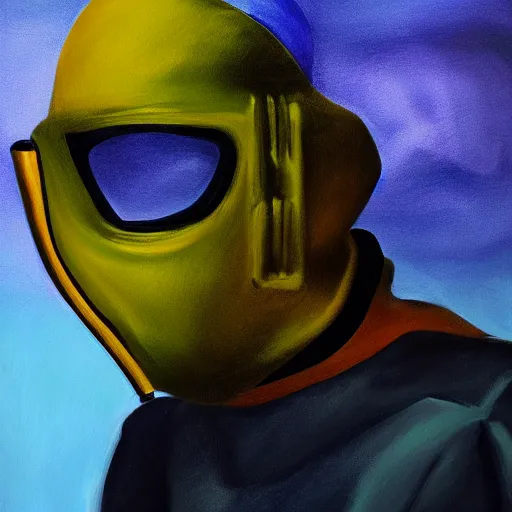 Prompt: teenager in a futuristic boiler suit and mask, sci fi concept, painterly
