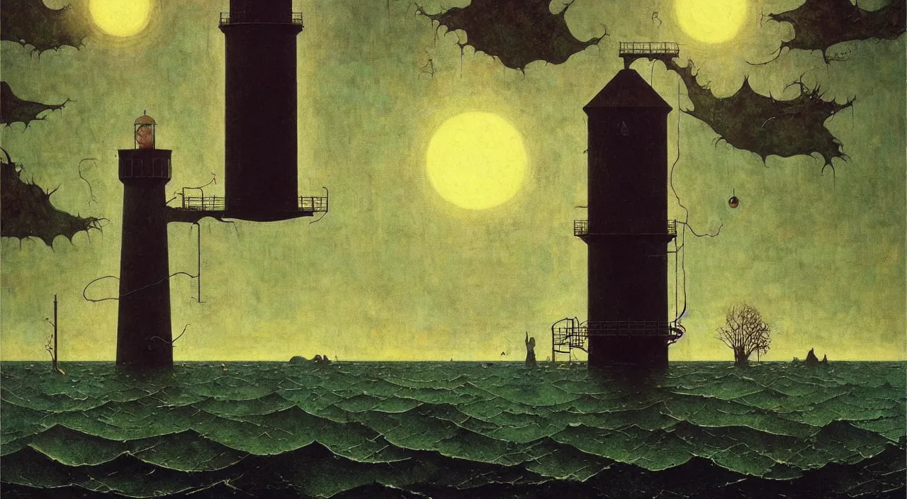 Image similar to single flooded simple!! ( lovecraftian ) water tower anatomy, very coherent and colorful high contrast masterpiece by norman rockwell franz sedlacek hieronymus bosch dean ellis simon stalenhag rene magritte gediminas pranckevicius, dark shadows, sunny day, hard lighting