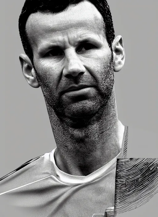 Prompt: close up of Ryan Giggs holding an axe, digital art