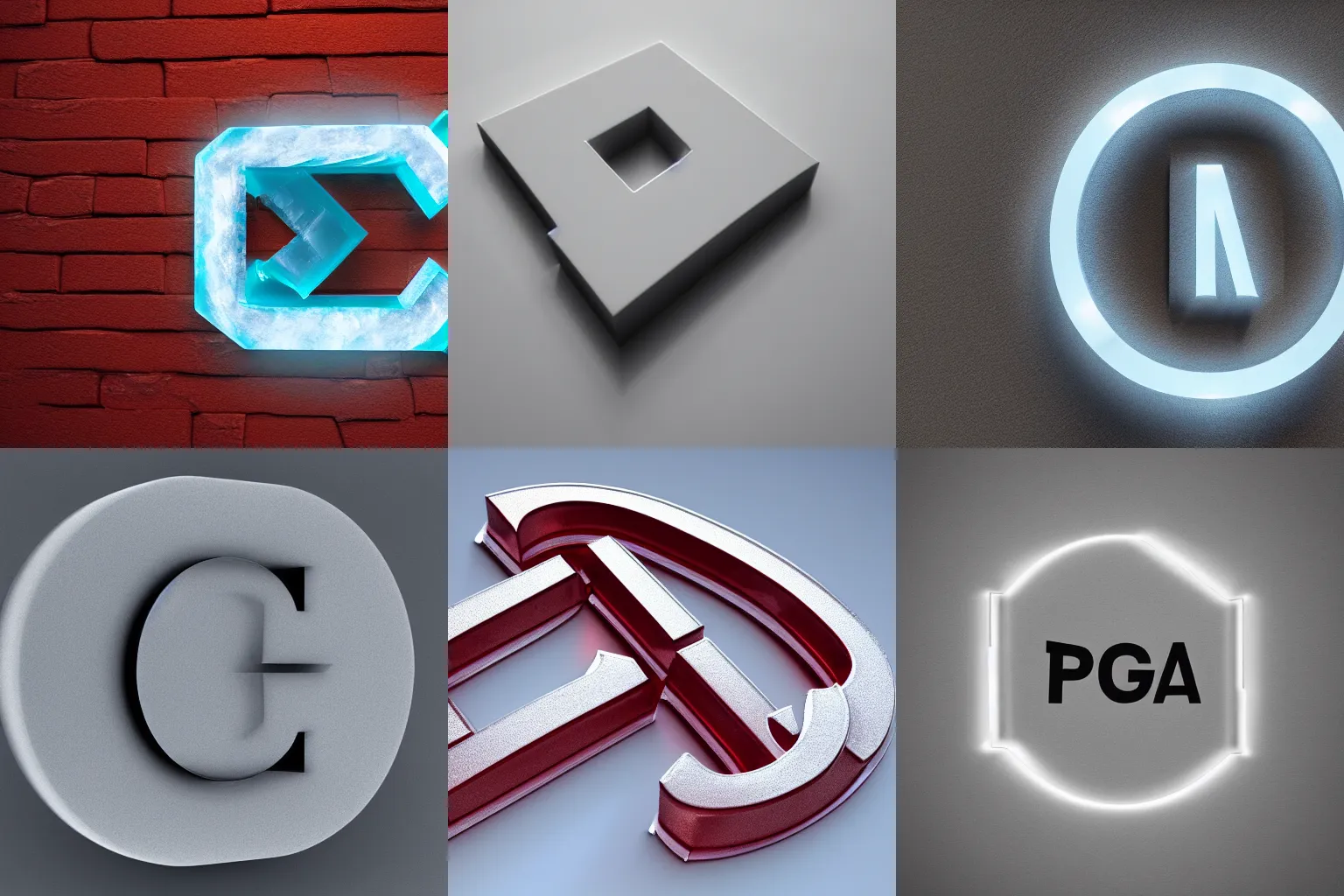 Prompt: a 3D logo of text saying Pouga, the logo is made of Ice. vray, photorealism, Octane Render