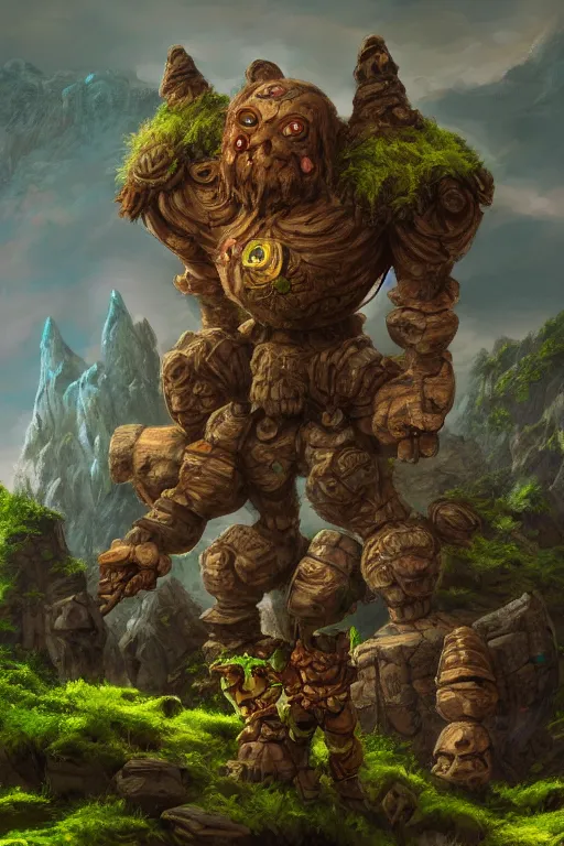 Image similar to zelda fantasy art giant golem troll wood rock greeble gemstone, global illumination ray tracing hdr fanart arstation by sung choi and eric pfeiffer and gabriel garza and casper konefal