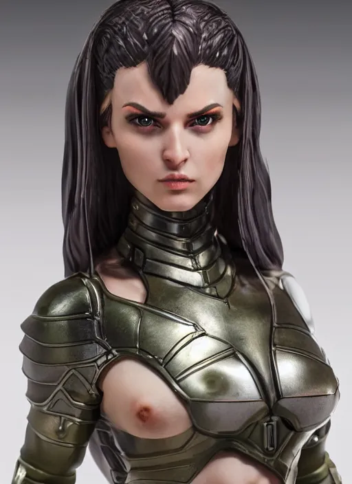 Prompt: 80mm resin detailed miniature of a beautiful muscular female, clothed in worrier armor, olive skin, long dark hair, beautiful bone structure, symmetrical facial features, Product Introduction Photos, 4K, Full body