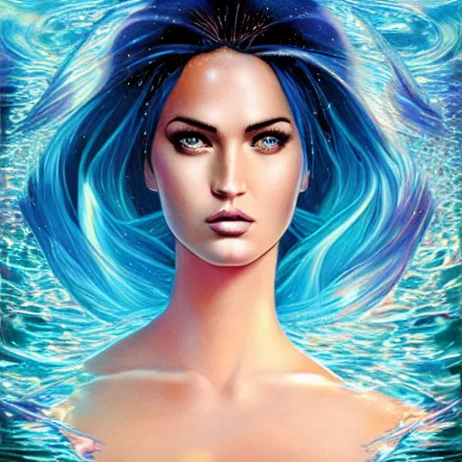 Image similar to underwater mermaid portrait of megan fox, Pixar style, by Tristan Eaton Stanley Artgerm and Tom Bagshaw.