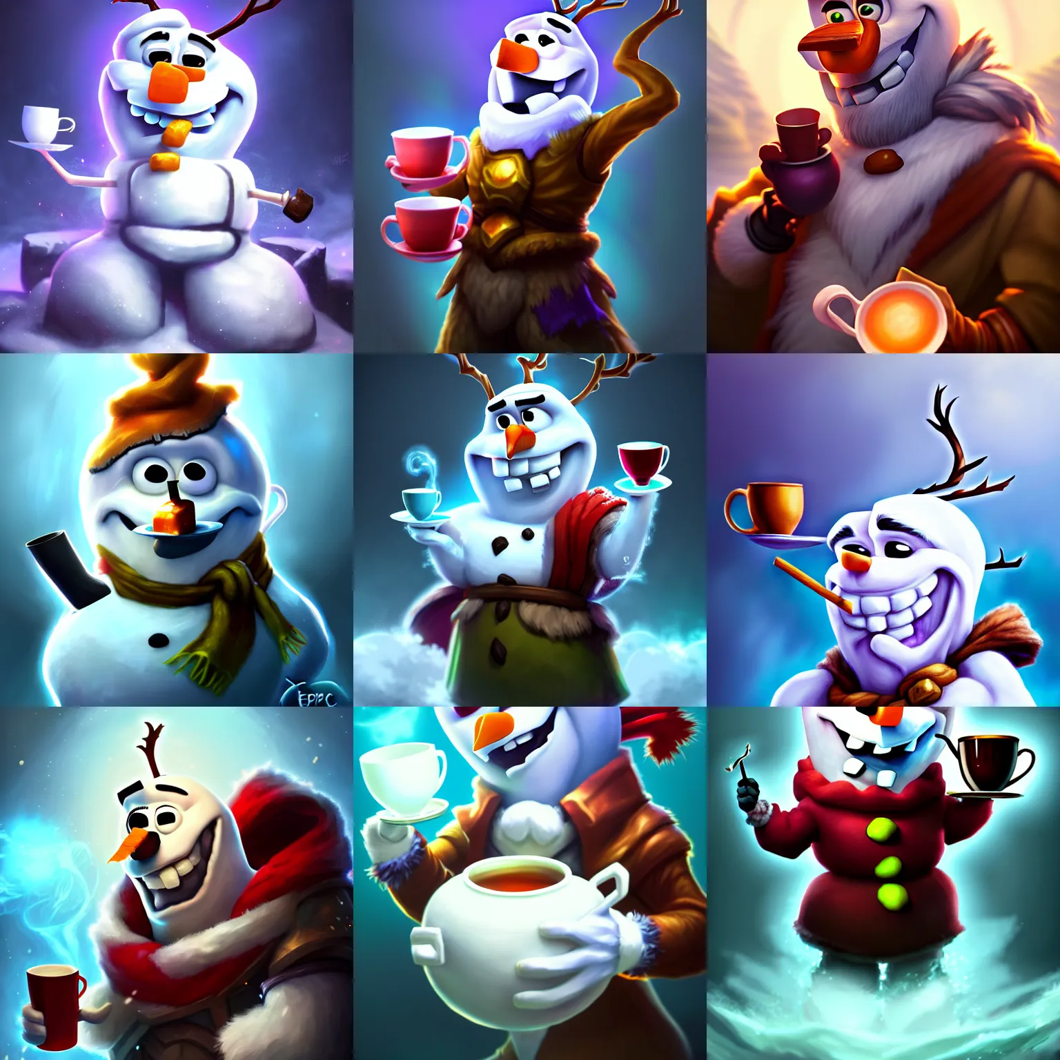 Prompt: Epic portrait of Olaf (league of legends), drinking tea.digital art on artstation