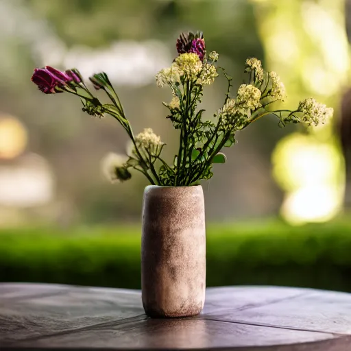 Prompt: dslr photo of a vase on a table, 55mm, f/1.3