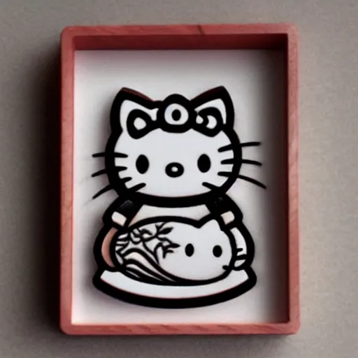 Prompt: 'hello kitty in cnc wood carving pencil sketch, highly detailed'