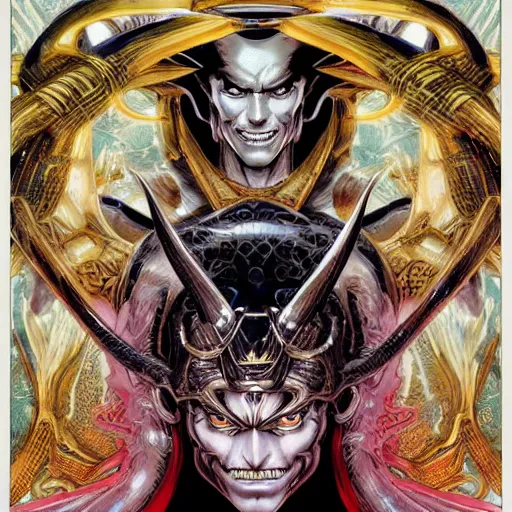 Prompt: portrait of crazy loki, symmetrical, by yoichi hatakenaka, masamune shirow, josan gonzales and dan mumford, ayami kojima, takato yamamoto, barclay shaw, karol bak, yukito kishiro