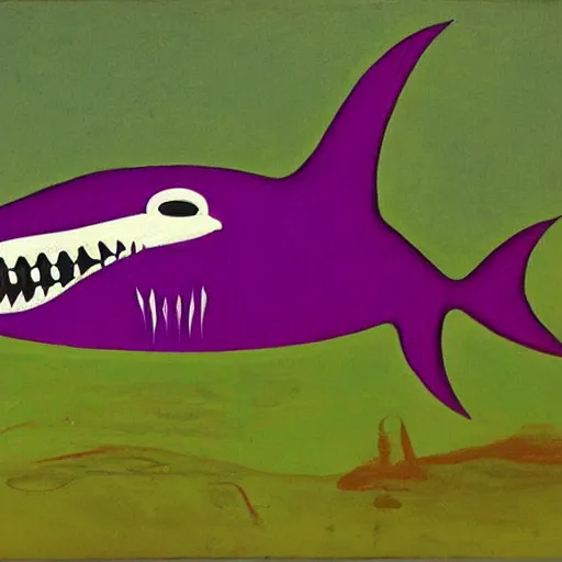 Prompt: a scary purple shark by charles e. burchfield