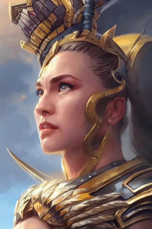 Image similar to amazon valkyrie athena, d & d, fantasy, portrait, highly detailed, headshot, digital painting, trending on artstation, concept art, sharp focus, illustration, art by artgerm and greg rutkowski and magali villeneuve