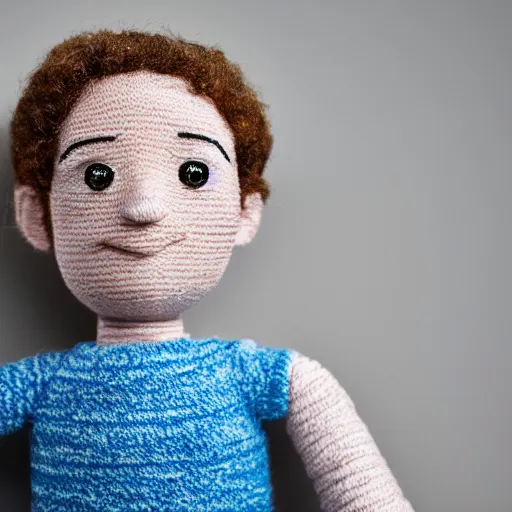 Prompt: Mark Zuckerberg as a doll made from yarn, highly detailed, high quality, HD, 4k, 8k, Canon 300mm, professional photographer, 40mp, lifelike, top-rated, award winning, realistic, sharp, no blur, edited, corrected, trending