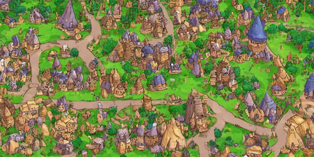 Image similar to a high detailed village vector art presenting an aerial view of a cartoonish rpg village by dungeondraft, dofus, patreon content, containing tables and walls, hd, straight lines, vector, grid, dnd map, map patreon, fantasy maps, foundry vtt, fantasy grounds, aerial view, dungeondraft, tabletop, inkarnate, dugeondraft, roll 2 0