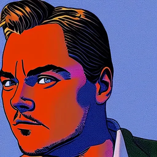 Image similar to “ leonardo dicaprio retro minimalist portrait by jean giraud, moebius starwatcher comic, 8 k ”