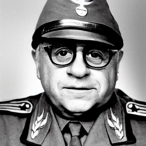 Prompt: portrait photograph of Danny DeVito as a WW2 Nazi Germany general