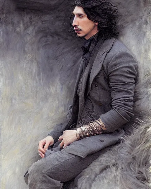 Prompt: beautiful realistic artistic detailed portrai of a short - haired adam driver by gaston bussiere, donato giancola