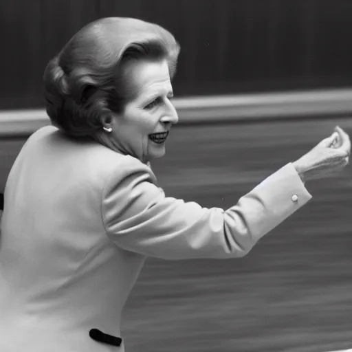 Image similar to Margaret Thatcher bowling, 4k photo