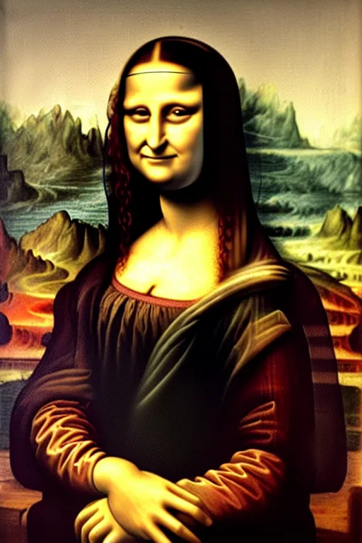 Image similar to oil painting of zombie mona lisa by leonardo da vinci