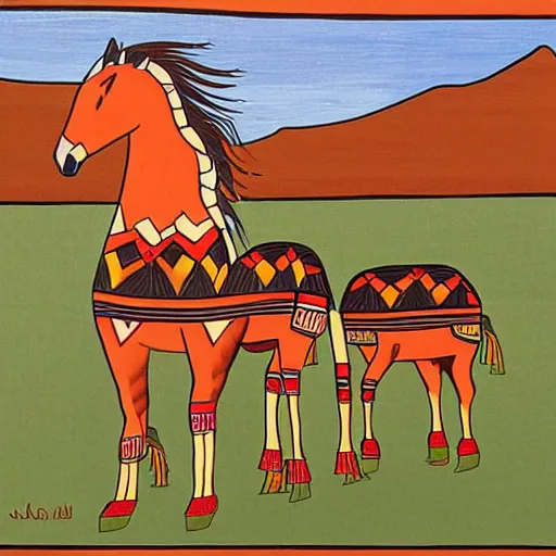 Image similar to horses on plains in Navajo art style