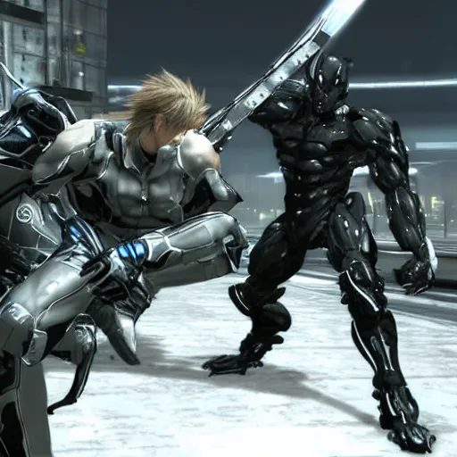 Image similar to hideo and kojima fight to the death in metal gear rising : revengeance