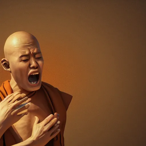 Prompt: a monk screams once he reaches the same enlightenment as the buddha, by gerard grom, les weskinski and national geographic, digital art, 4 k artstation