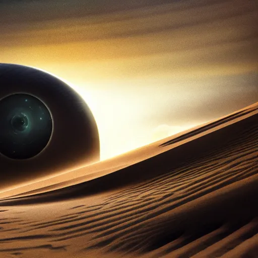 Prompt: heighliner in dune film, epic, hyperrealistic photograph of the edge of time, dim volumetric lighting, 8 k, octane beautifully detailed render, extremely hyper detailed, intricate, epic composition, cinematic lighting, masterpiece, trending on artstation, very very detailed, stunning, hdr, smooth, sharp focus, high resolution, award, winning photo, dslr, 5 0 mm