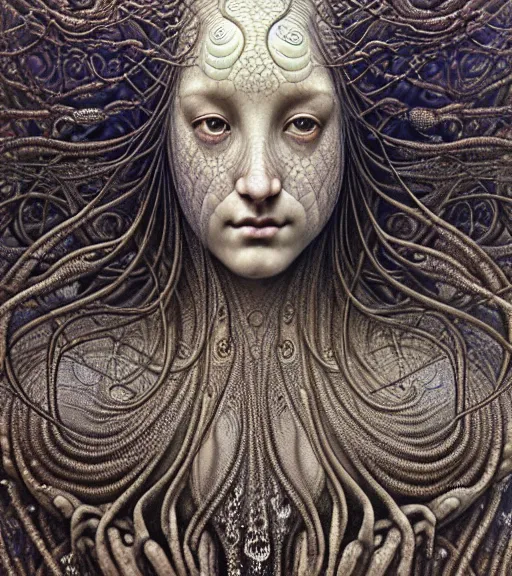 Prompt: detailed realistic beautiful rain goddess face portrait by jean delville, gustave dore, iris van herpen and marco mazzoni, art forms of nature by ernst haeckel, art nouveau, symbolist, visionary, gothic, neo - gothic, pre - raphaelite, fractal lace, intricate alien botanicals, ai biodiversity, surreality, hyperdetailed ultrasharp octane render