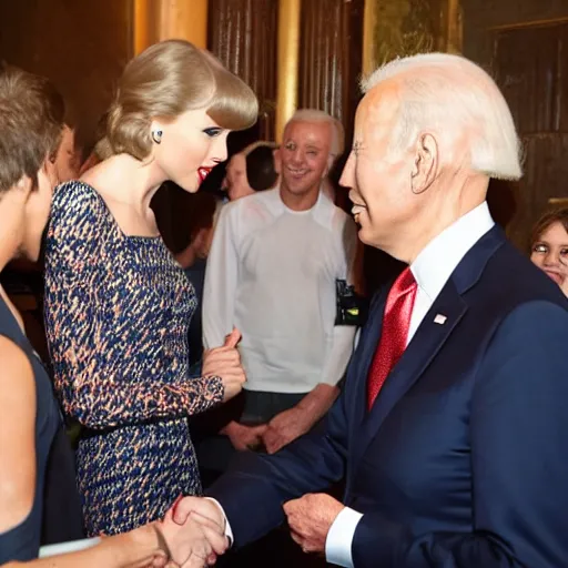 Prompt: taylor swift shaking hands with joe biden