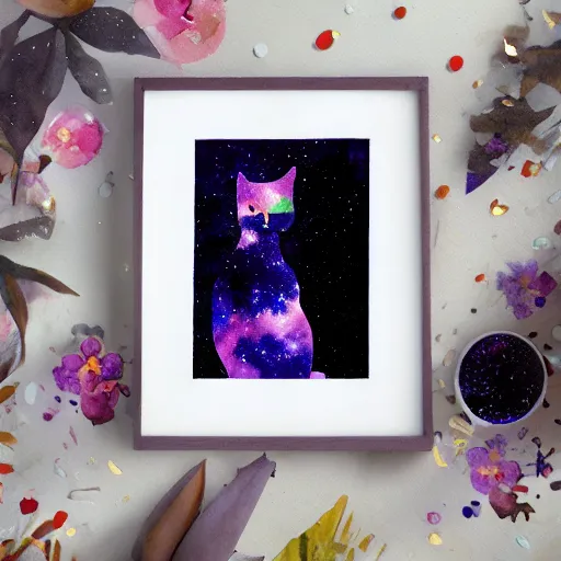 Image similar to watercolor galaxy cat