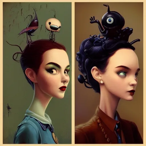 Image similar to Lofi portrait, 3/4 profile, Pixar style by Joe Fenton and Stanley Artgerm and Tom Bagshaw and Tim Burton,