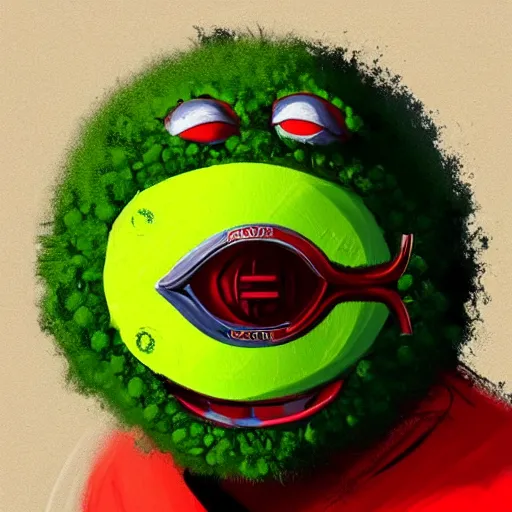 Image similar to a tennis ball monster with a tennis racquet, bust shot, smooth, intricate, elegant, power aura, digital painting, artstation, concept art, sharp focus, illustration, art by basil gogos - h 6 4 0