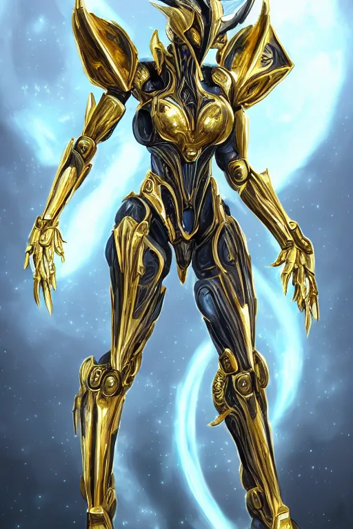 Image similar to intricate high detailed elegant beautiful stunning quality galactic giantess hot female warframe anthro mecha female dragon goddess, gold body, sleek metal ears, sleek eyes, smooth blue skin, sleek gold armor, bigger than galaxy, epic proportions, epic scale, epic size, warframe destiny, furry, dragon art, goddess, giantess, furaffinity, octane