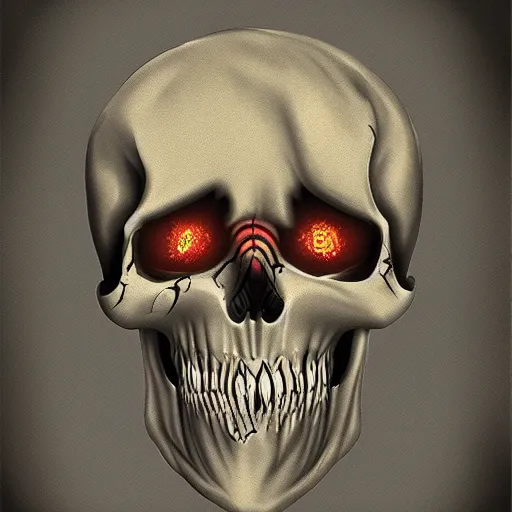 Prompt: a scary skull emerging from the darkness, digital art, horror