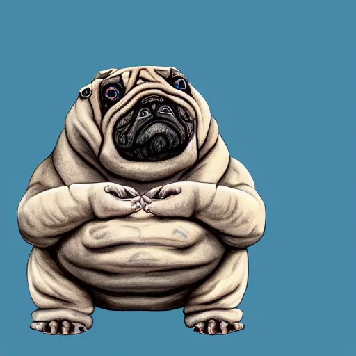 Image similar to A tardigrade with the eyes and mouth of a pug, national geographic-file-photograph, paywall-content, premium-award-winning, trending on artstation