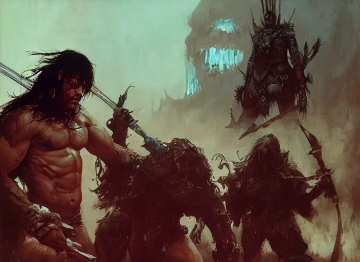 Image similar to conan the barbarian, intricate, elegant, highly detailed, vivid colors, john park, frazetta, sparth, ruan jia, jeffrey catherine jones