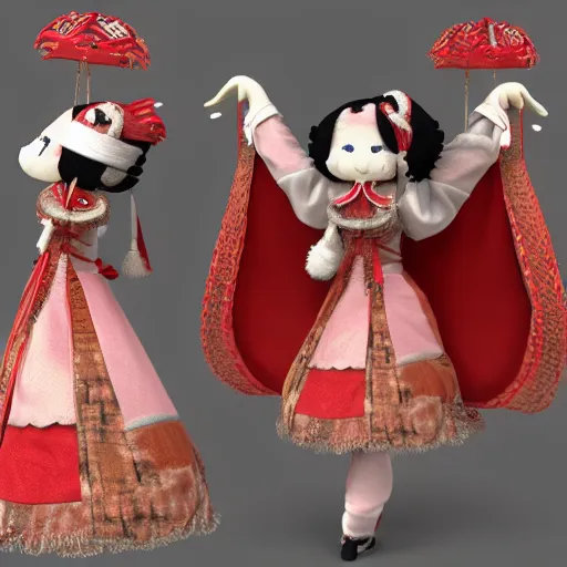 Prompt: cute fumo plush of a courtesan girl from the court of her high imperial majesty of the heavens, stylized brdf, vray