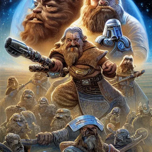 Image similar to dwarves star wars, intricate detail, HDR cinematic poster by Mark Brooks, Donato Giancola, Victor Nizovtsev, Scarlett Hooft, Graafland, Chris Moore”