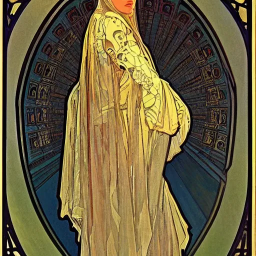 Image similar to knight, painted by alphonse mucha