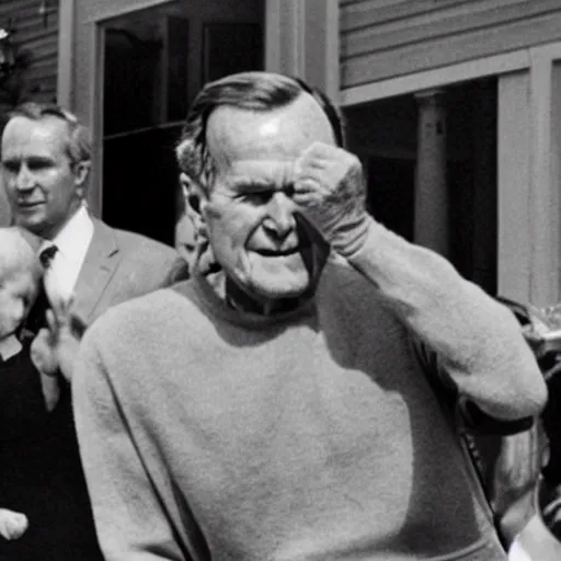 Image similar to George H.W. Bush punching a house