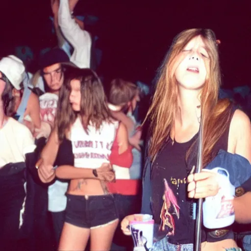 Prompt: photo of a girl at nirvana concert from the 90s