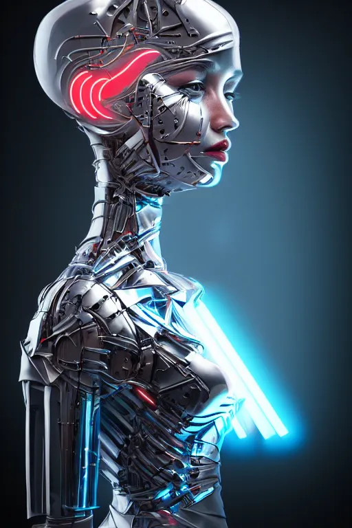 Prompt: portrait of a girl with a biomechanic armor and neon light by Igor Morski, dramatic lighting, highly detailed, trending on artstation