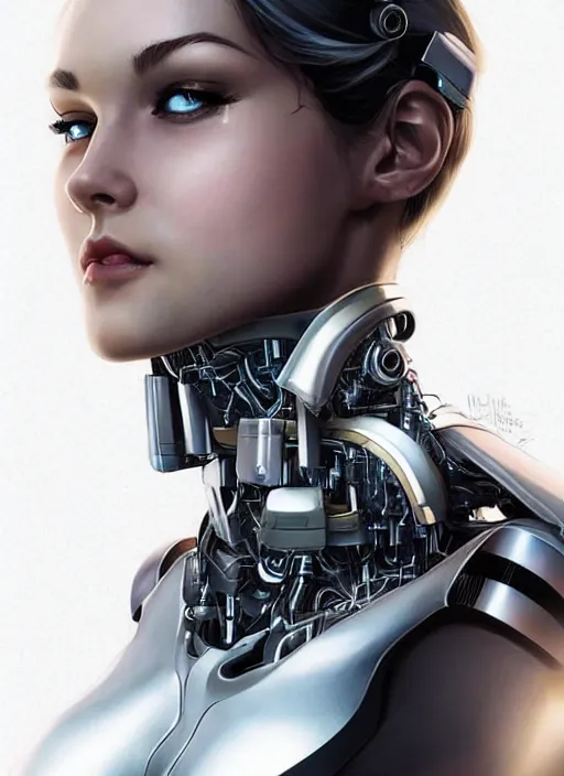 Prompt: portrait of a cyborg woman who turns her head to the ((((((right))))) (left+350) (((((up))))) (((((down))))) by Artgerm,eyes closed , biomechanical, hyper detailled, trending on artstation