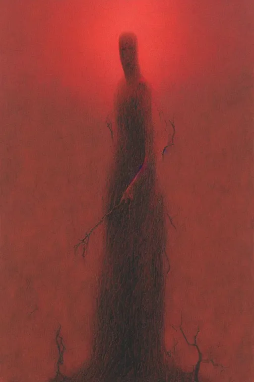 Image similar to red spirit of wrath artstation painted by Zdislav Beksinski and Wayne Barlow