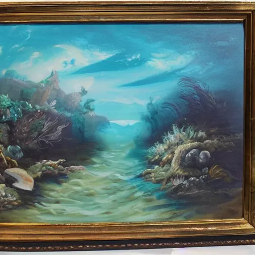 Image similar to oil painting of underwater landscape scene