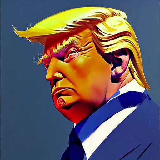 Image similar to greg manchess portrait painting of donald trump as overwatch character, medium shot, asymmetrical, profile picture, organic painting, sunny day, matte painting, bold shapes, hard edges, street art, trending on artstation, by huang guangjian and gil elvgren and sachin teng