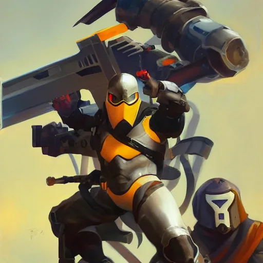 Image similar to greg manchess painting of taskmaster as an overwatch character, profile picture, matte painting, bold shapes, hard edges, street art, trending on artstation, by huang guangjian and gil elvgren and sachin teng