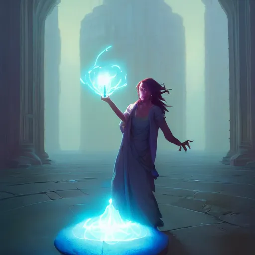 Image similar to highly detailed vfx portrait of a mage casting a light spell, unreal engine, greg rutkowski, loish, rhads, beeple, makoto shinkai and lois van baarle, ilya kuvshinov, rossdraws, tom bagshaw, alphonse mucha, global illumination, detailed and intricate environment