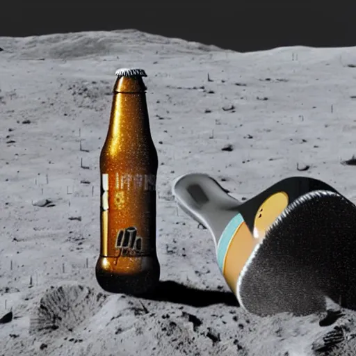 Image similar to electric guitar and a beer can on the moon. very detailed. hd photo. hyper realistic