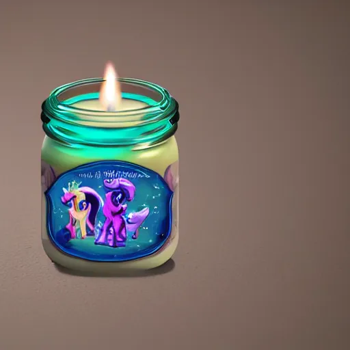 Image similar to candle made of my little pony figure in a jar with a candle wick covered in an off white wax digital art, cosmic, 3 d high definition, trending on artstation, photorealistic, high resolution, vray, 8 k, octane, trending on, hdr, hyper detailed, insane details, intricate, elite, ornate, elegant, unreal engine